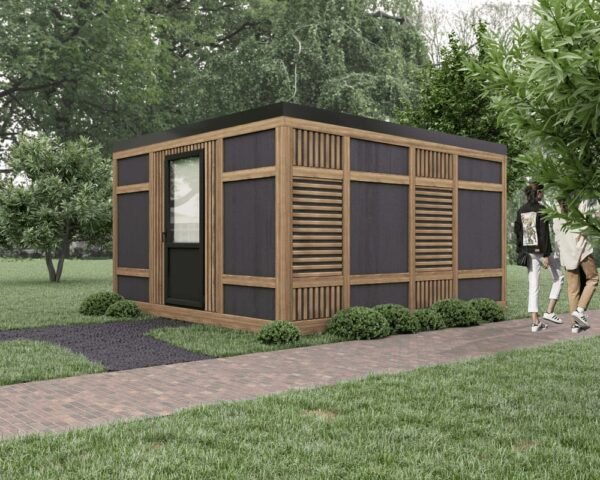 Foldable modular sensory house wooden exterior