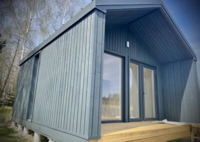 Prefabricated modular house wooden exterior dark