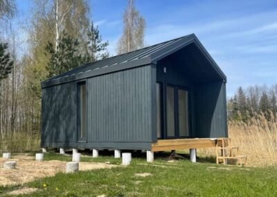 Prefabricated modular house wooden exterior dark