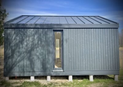 Prefabricated modular house wooden exterior dark